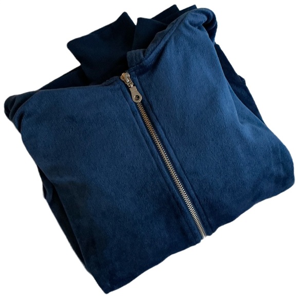Y2K Tracksuit Velour Zip up jacket hoodie blue women’s XL velvet 2000'S - Picture 3 of 8